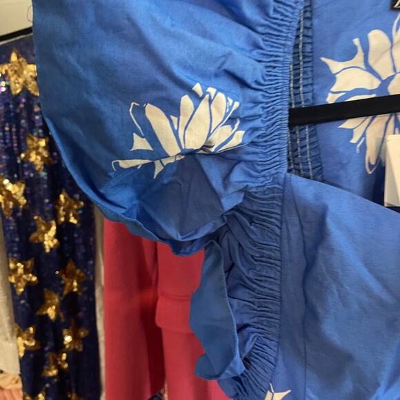 NEW ZARA 100% Cotton Flower Printed Blue Ruffle Dress - Picture 14 of 14